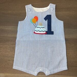 Mudpie First Birthday Seersucker Jon Jon 12-18 months